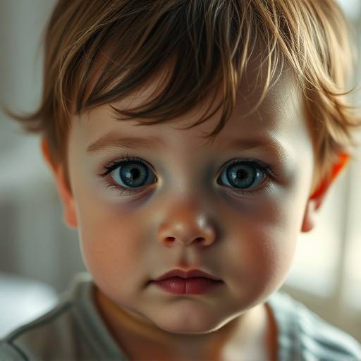Ritratto di un bambino che guarda la telecamera con occhi curiosi e pieni di innocenza.